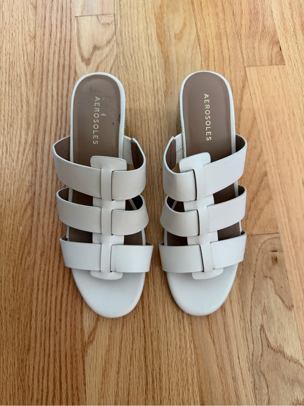 AEROSOLES White Triple-Strap Slide Sandals